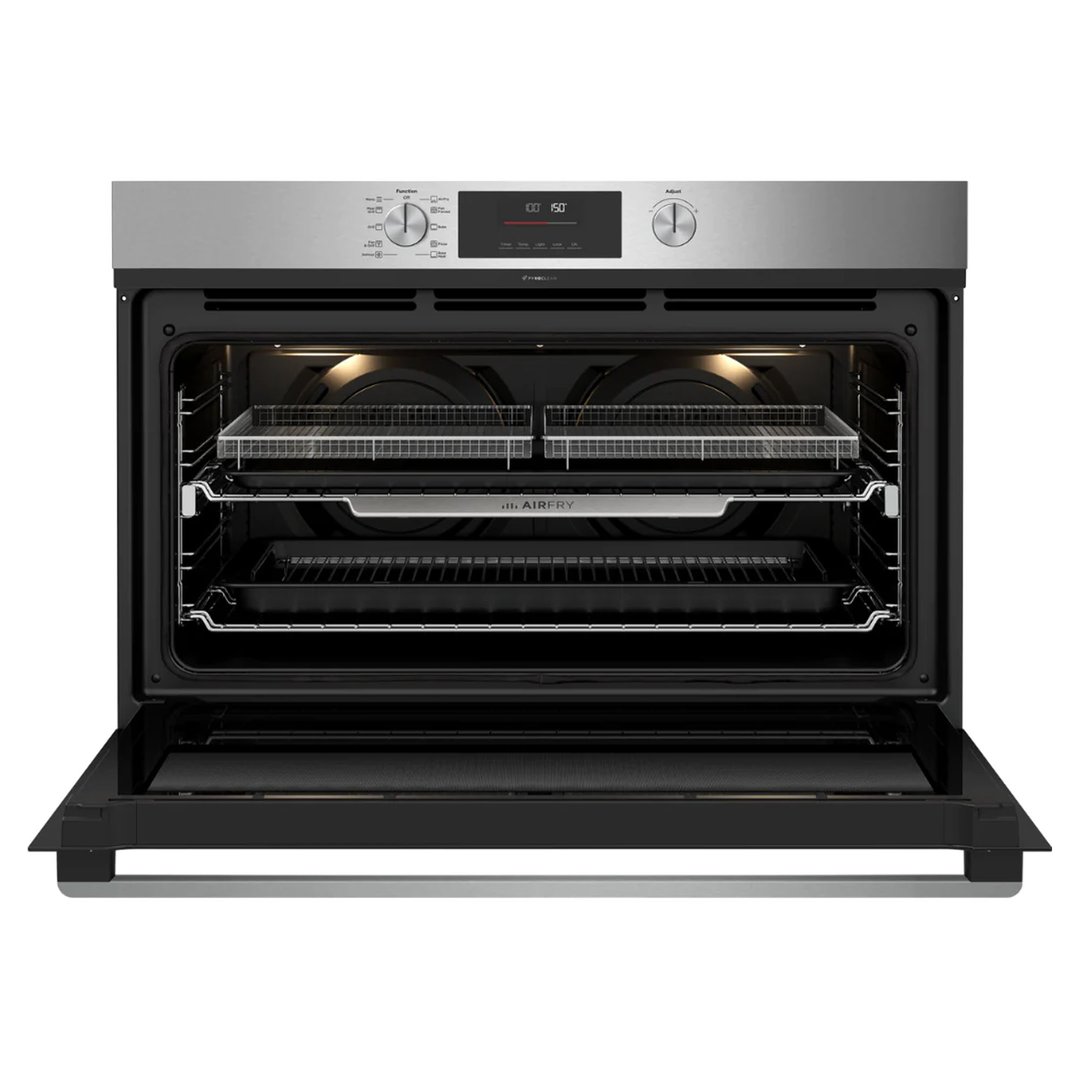 Westinghouse 90cm multi-function 10 stainless steel Pyro Clean oven with Air Fry, twin fan, and 125L WVEP9716SD