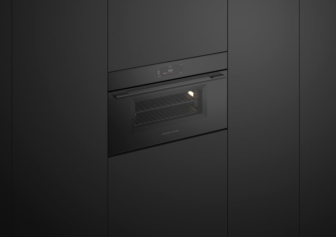 Fisher & Paykel 76cm Series 9, Minimal Compact Combi-Steam Oven, Black Glass OS76NMUB3