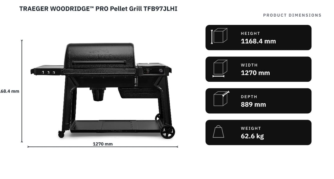 TRAEGER WOODRIDGE™ PRO Pellet Grill TFB97JLHI — product dimensions