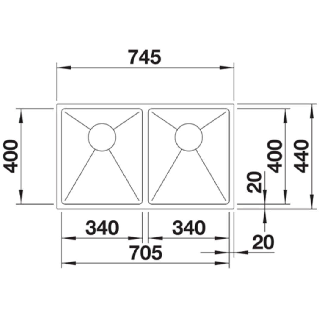 Blanco Qautrus R15 340/340-IU Double Bowl Sink QUATR153434IUK
