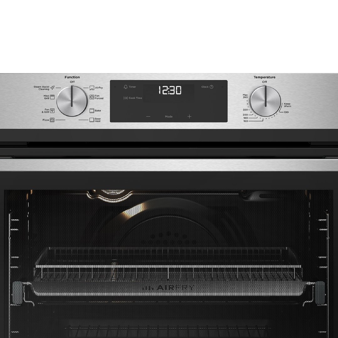 Westinghouse 60cm multi-function 8 stainless steel oven with Air Fry, programmable timer, and 80L WVE6516SD