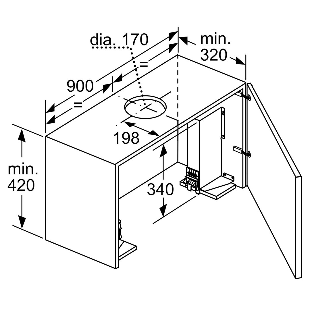 Bosch Installation Kit for 90cm Wide Cabinet - Fits 90cm Slideout Rangehoods DFS097A51A DSZ4920