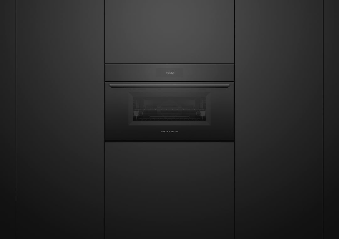 Fisher & Paykel 76cm Series 9, Minimal Compact Combi-Steam Oven, Black Glass OS76NMUB3