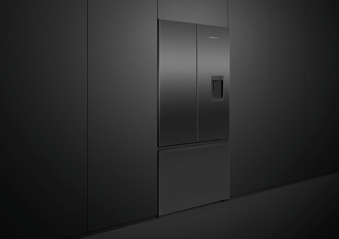 Fisher & Paykel 511L Series 7 Black Stainless Steel French Door Refrigerator Freezer, Ice & water RF505ANUB1