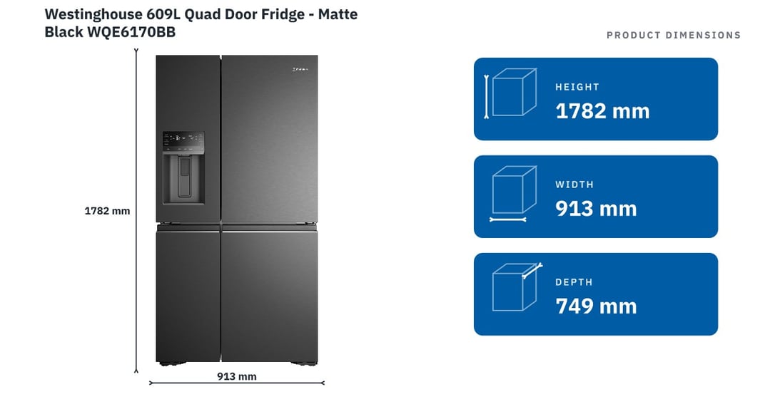 Westinghouse 609L Quad Door Fridge - Matte Black WQE6170BB