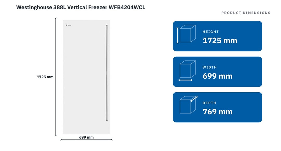 Westinghouse 388L Vertical Freezer WFB4204WCL
