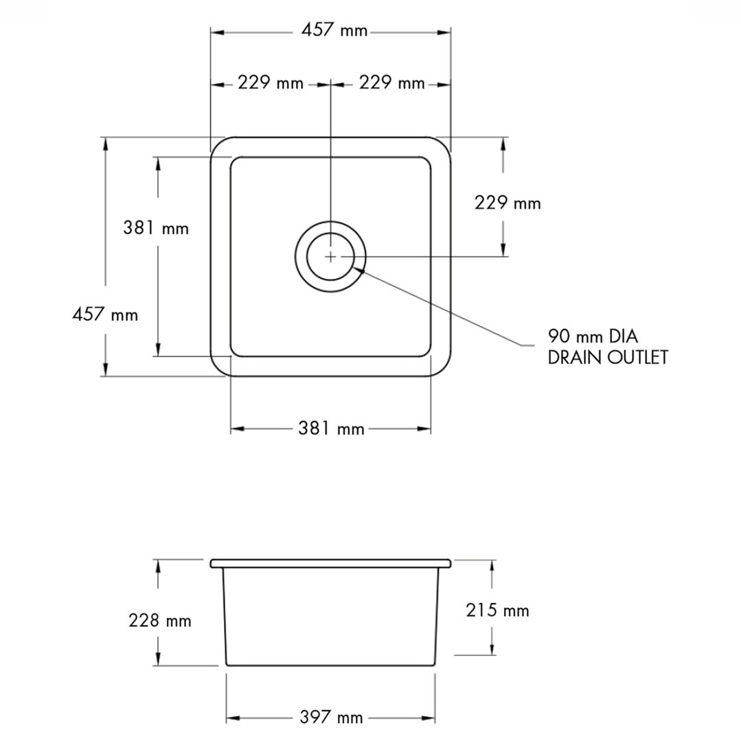 Turner Hastings Cuisine 46x46 Inset / Undermount Fireclay Sink with Overflow CU46FS-OF