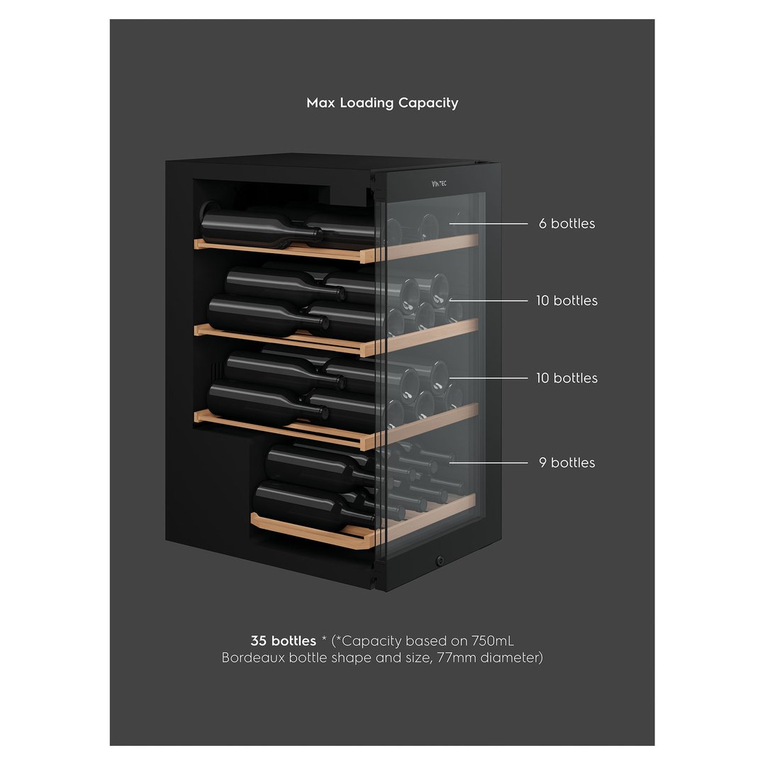 Vintec 35-Bottle Single Zone Black Wine Cabinet VWS830FAS-X