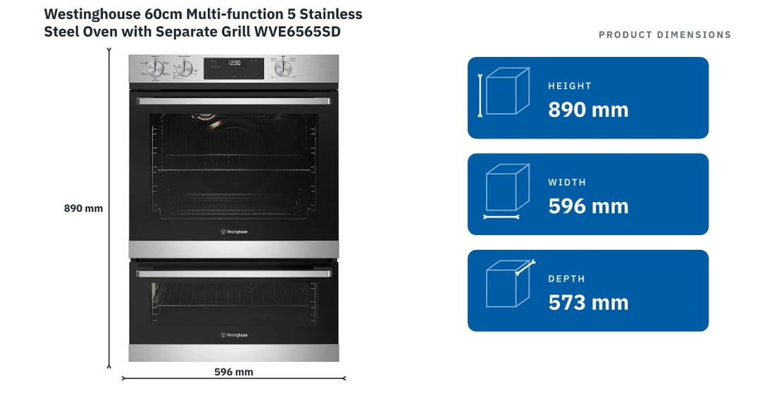 Westinghouse 60cm Multi-function 5 Stainless Steel Oven with Separate Grill WVE6565SD