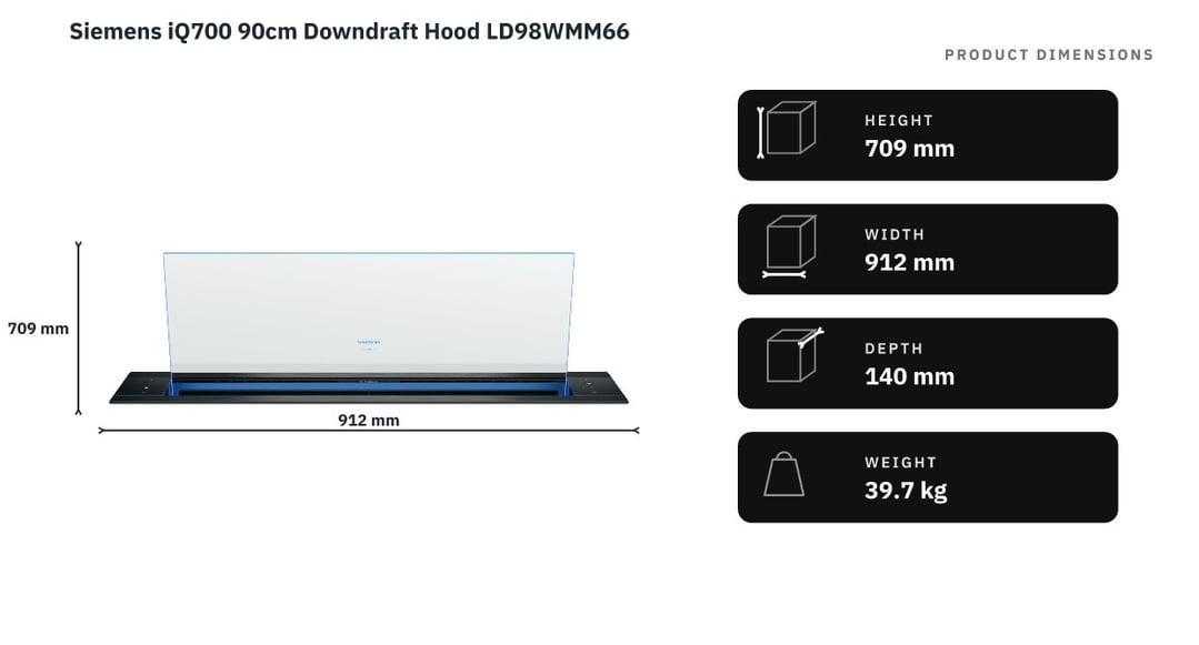 Siemens iQ700 90cm Downdraft Hood LD98WMM66 — product dimensions