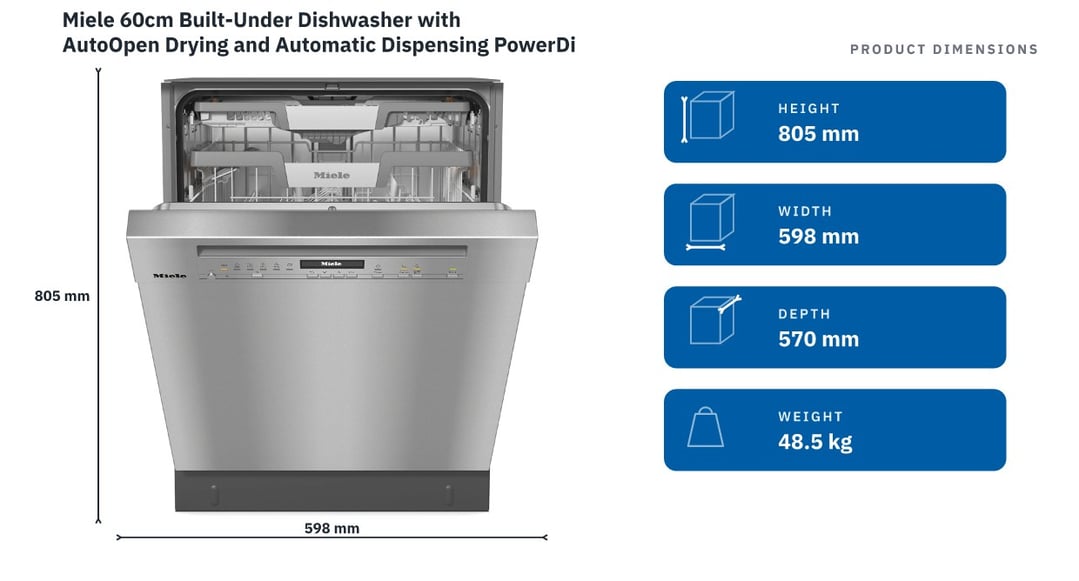 Miele 60cm Built-Under Dishwasher with AutoOpen Drying and Automatic Dispensing PowerDisk CleanSteel G7130SCUCLST