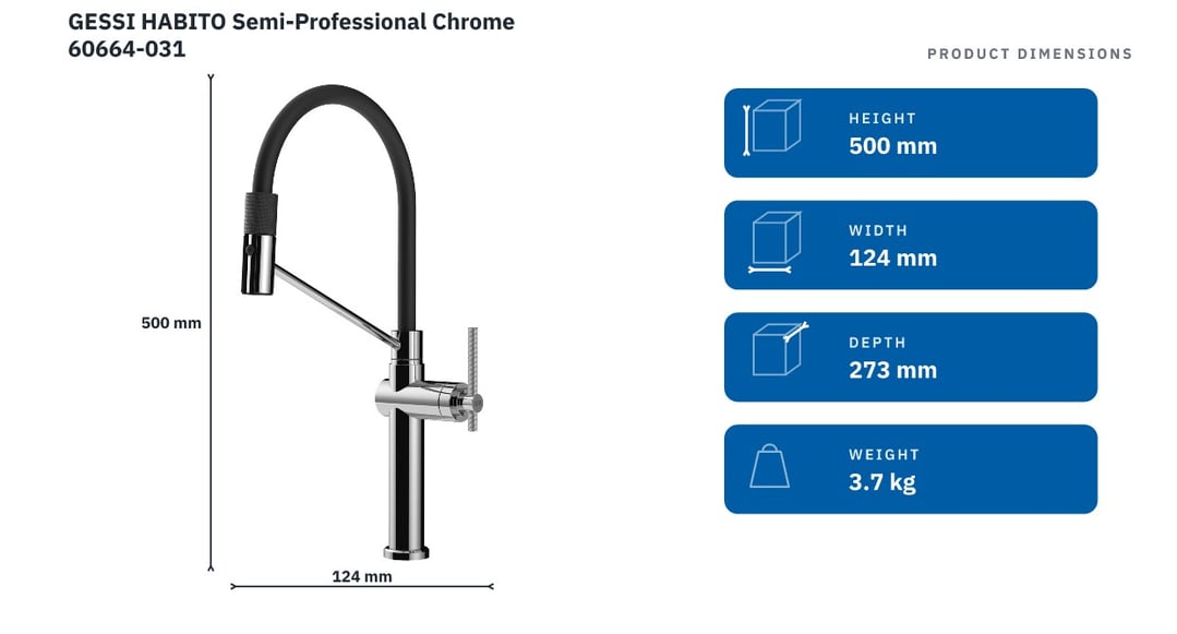 GESSI HABITO Semi-Professional Chrome 60664-031 — product dimensions