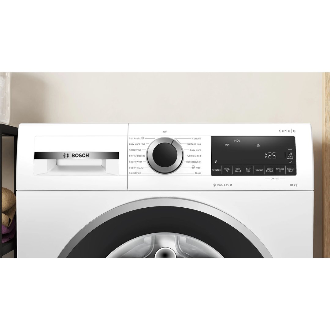 Close up of a Bosch washing machine control panel and door
