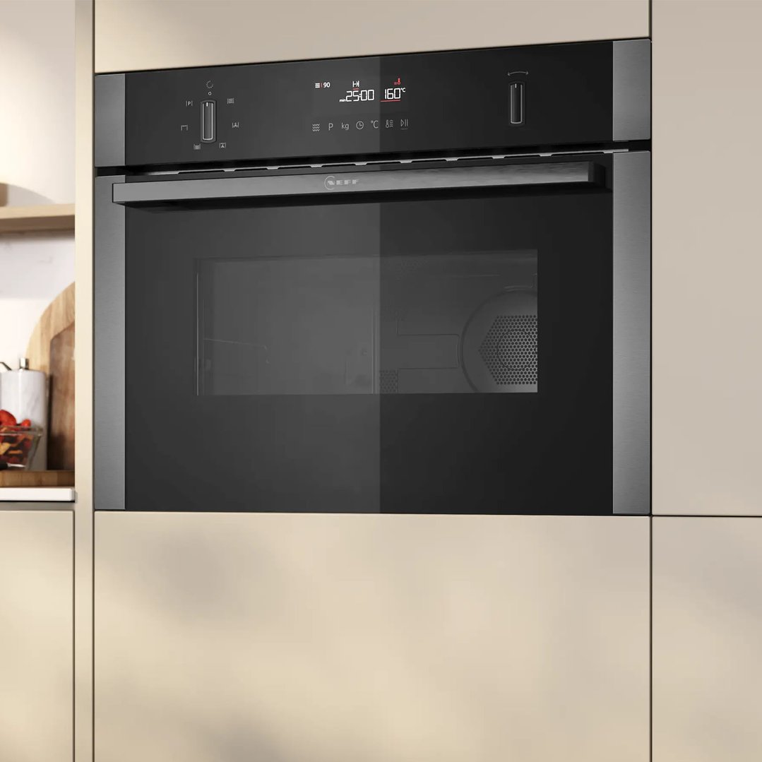 Built-in microwave oven with hot air in a modern kitchen setting