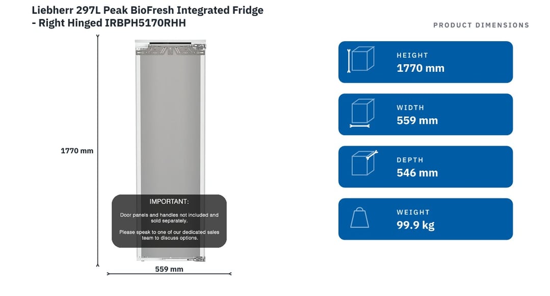 Liebherr 297L Peak BioFresh Integrated Fridge - Right Hinged IRBPH5170RHH