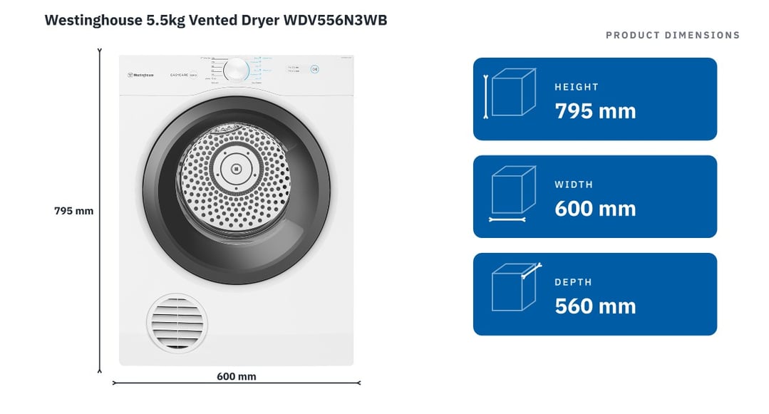 Westinghouse 5.5kg Vented Dryer WDV556N3WB