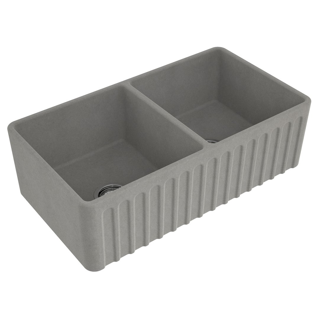 Turner Hastings Novi 85x46 Double Bowl Fireclay Butler Sink - Concrete Look NO854FS-CL