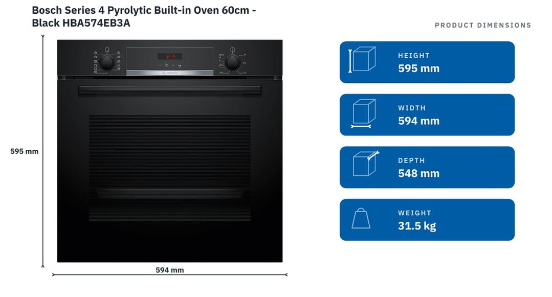 Bosch Series 4 Pyrolytic Built-in Oven 60cm - Black HBA574EB3A
