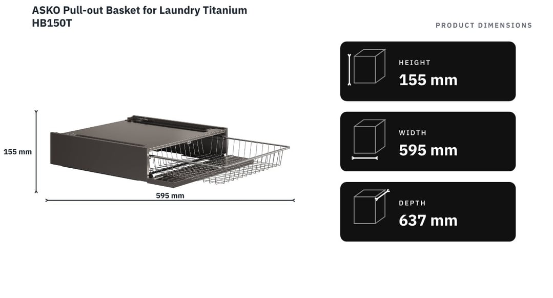 ASKO Pull-out Basket for Laundry Titanium HB150T — product dimensions