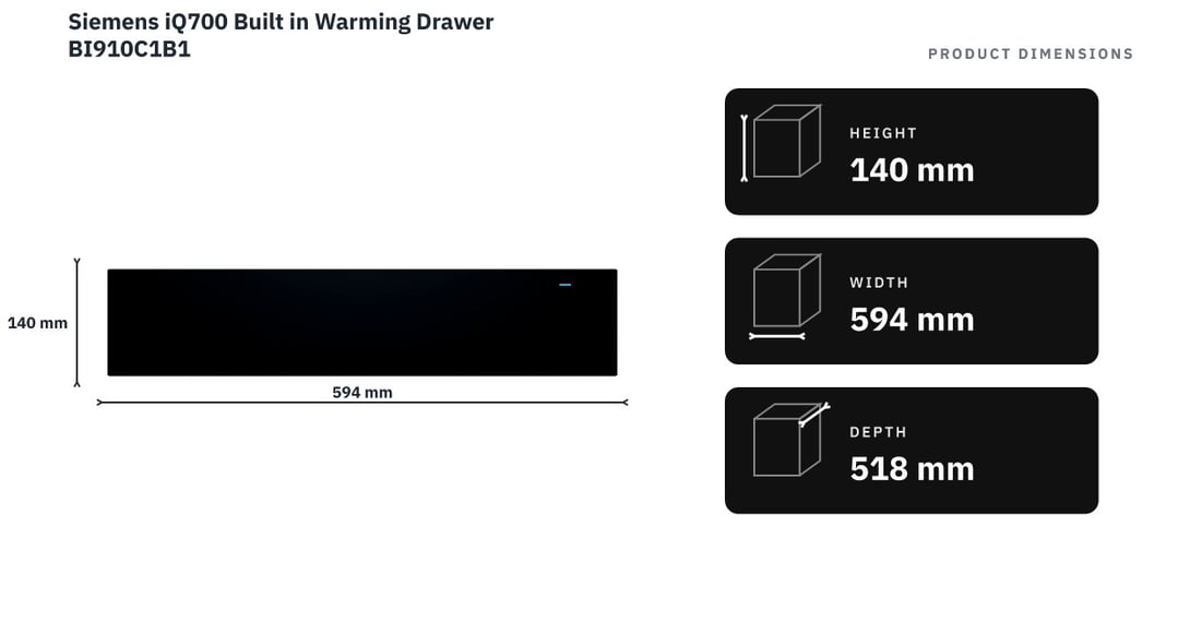 Siemens iQ700 Built in Warming Drawer BI910C1B1 — product dimensions