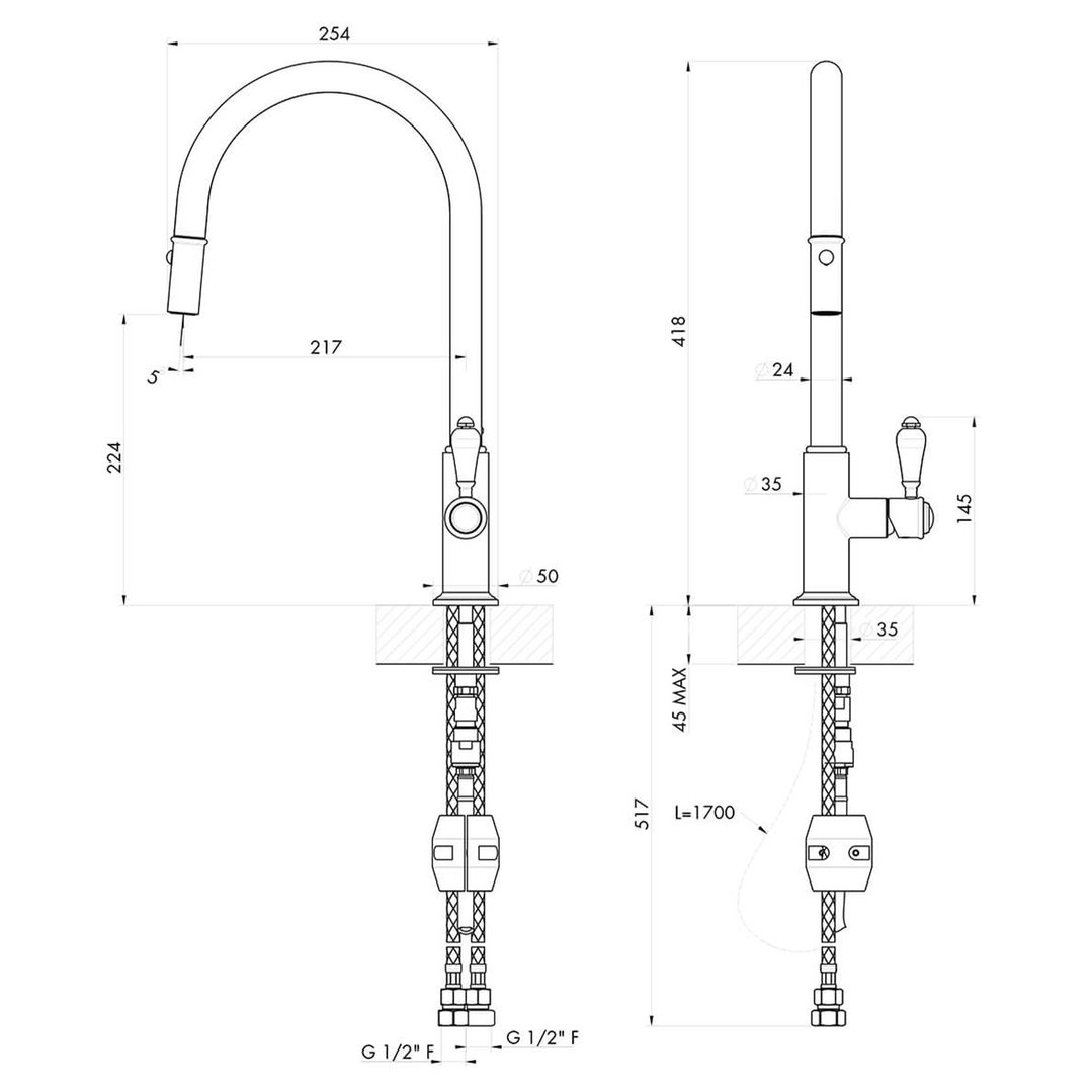 Turner Hastings Ludlow Pull Out Mixer Tap - Brushed Brass LU109PM-BB