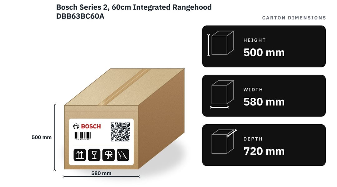 Bosch Series 2, 60cm Integrated Rangehood DBB63BC60A — packaged dimensions