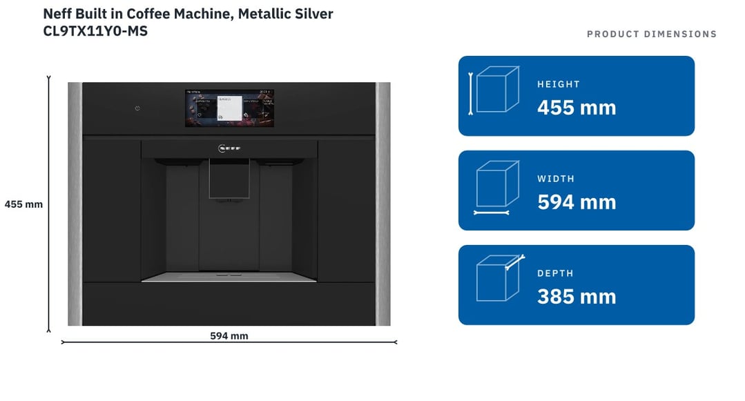 Neff Built in Coffee Machine, Metallic Silver CL9TX11Y0-MS — product dimensions