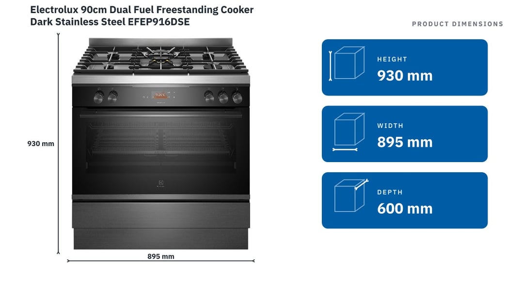 Electrolux 90cm Dual Fuel Freestanding Cooker Dark Stainless Steel EFEP916DSE