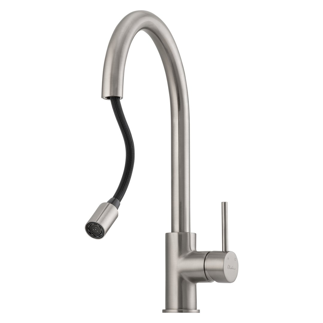 Oliveri Venice Pull Out Goose Neck Mixer - Brushed Nickel VE520FBN-P