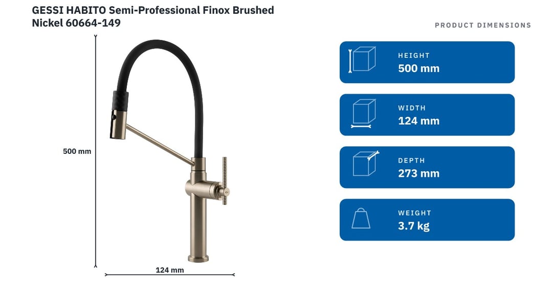 GESSI HABITO Semi-Professional Finox Brushed Nickel 60664-149 — product dimensions