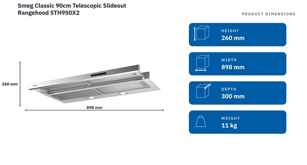 Smeg Classic 90cm Telescopic Slideout Rangehood STH950X2