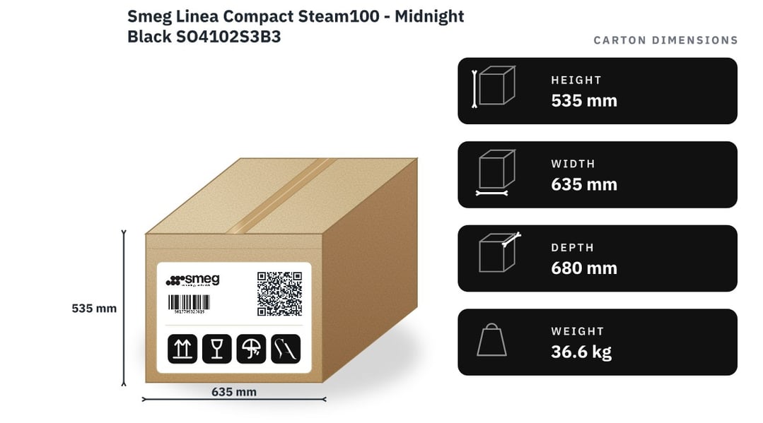 Smeg Linea Compact Steam100 - Midnight Black SO4102S3B3 — packaged dimensions