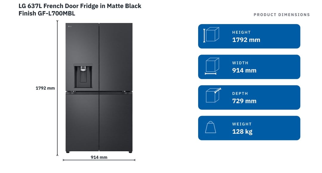LG 637L French Door Fridge in Matte Black Finish GF-L700MBL