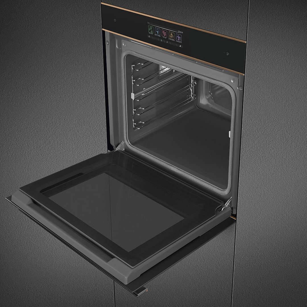 Smeg 60cm Dolce Stil Novo Pyro Steam Oven - Black Glass with Copper Trim SOPA6606WS2PNR