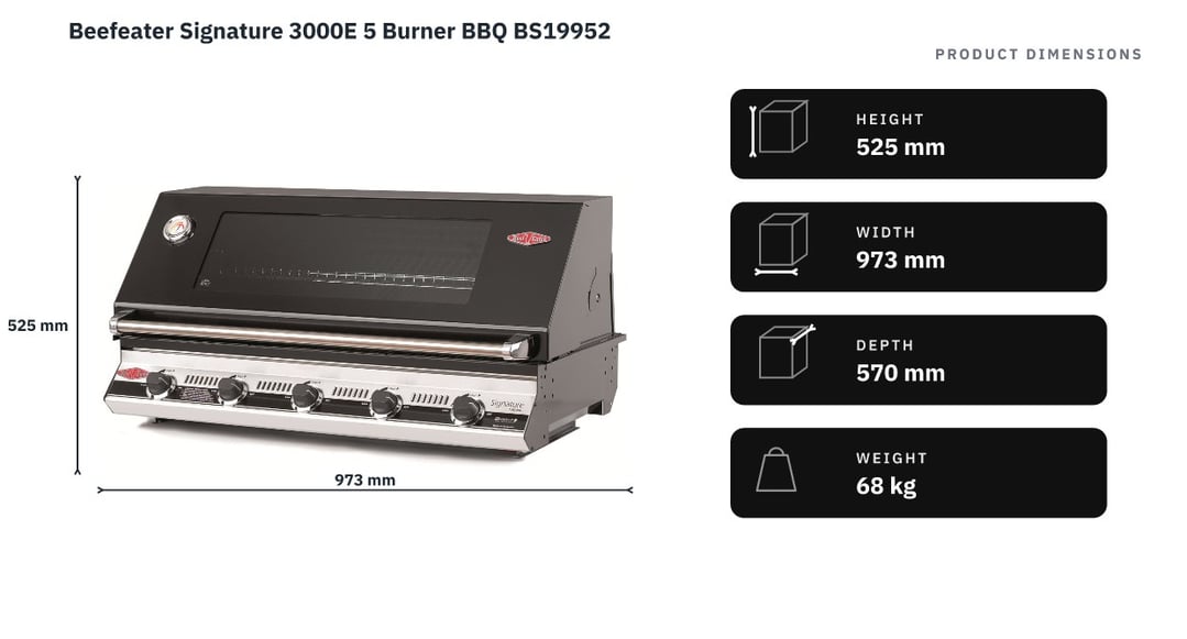 Beefeater Signature 3000E 5 Burner BBQ BS19952 — product dimensions