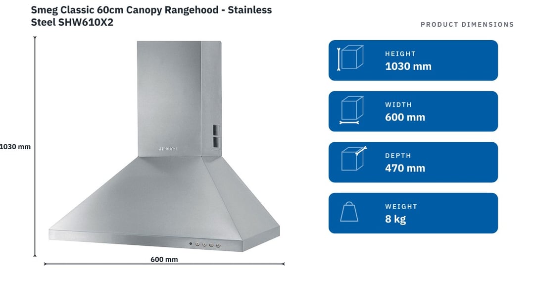 Smeg Classic 60cm Canopy Rangehood - Stainless Steel SHW610X2