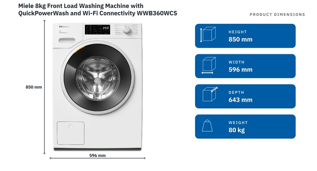 Miele 8kg Front Load Washing Machine with QuickPowerWash and Wi-Fi Connectivity WWB360WCS