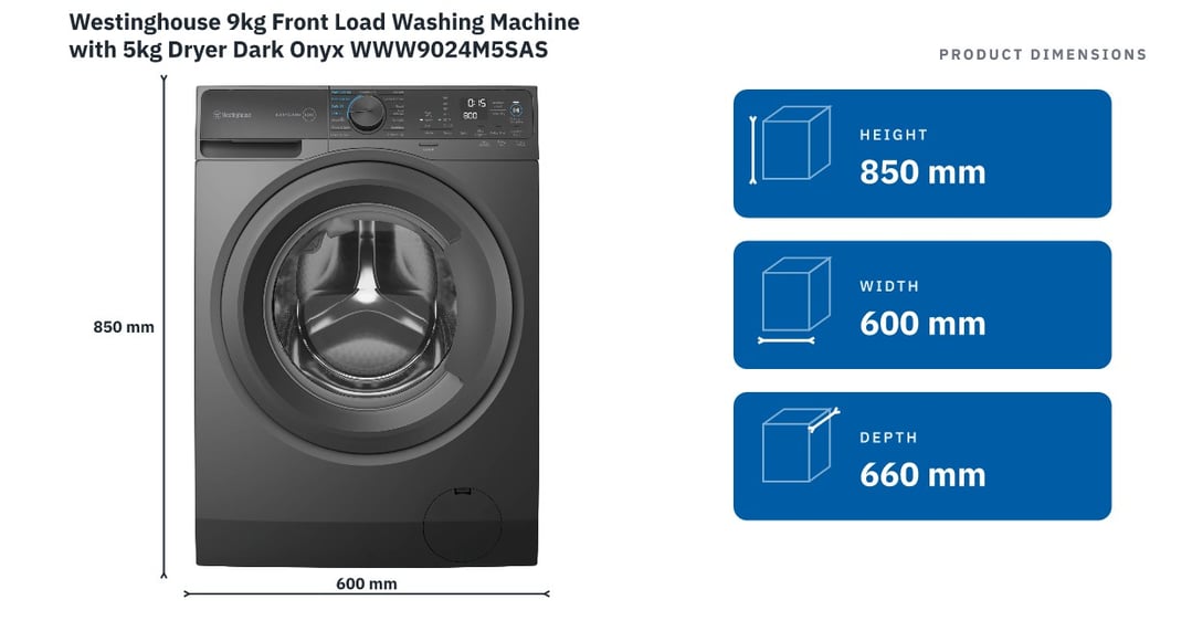 Westinghouse 9kg Front Load Washing Machine with 5kg Dryer Dark Onyx WWW9024M5SAS