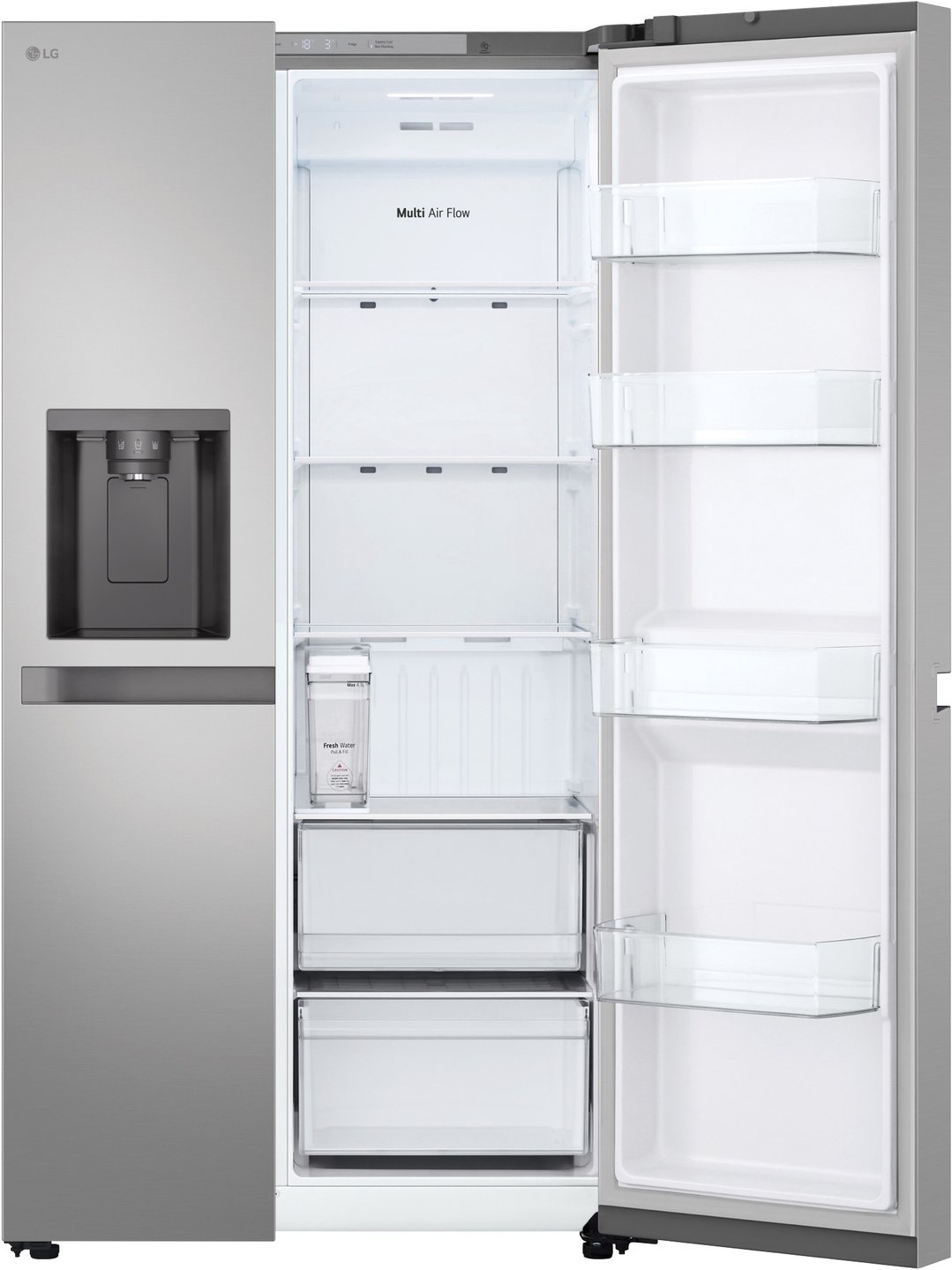 LG 641L Side by Side Fridge in Stainless Finish, Non-Plumbed GS-N599PL