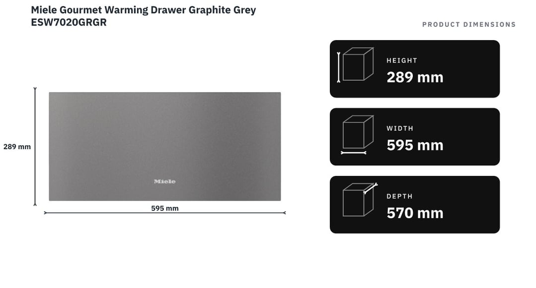 Miele Gourmet Warming Drawer Graphite Grey ESW7020GRGR — product dimensions