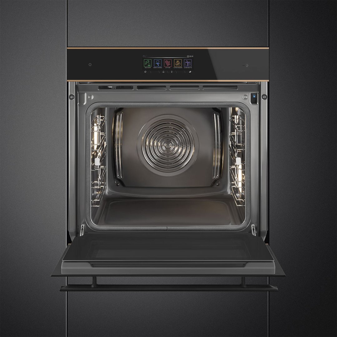 Smeg 60cm Dolce Stil Novo Pyro Steam Oven - Black Glass with Copper Trim SOPA6606WS2PNR