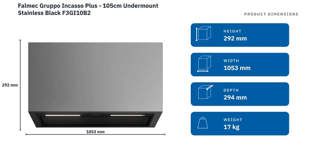 Falmec Gruppo Incasso Plus - 105cm Undermount Stainless Black F3GI10B2