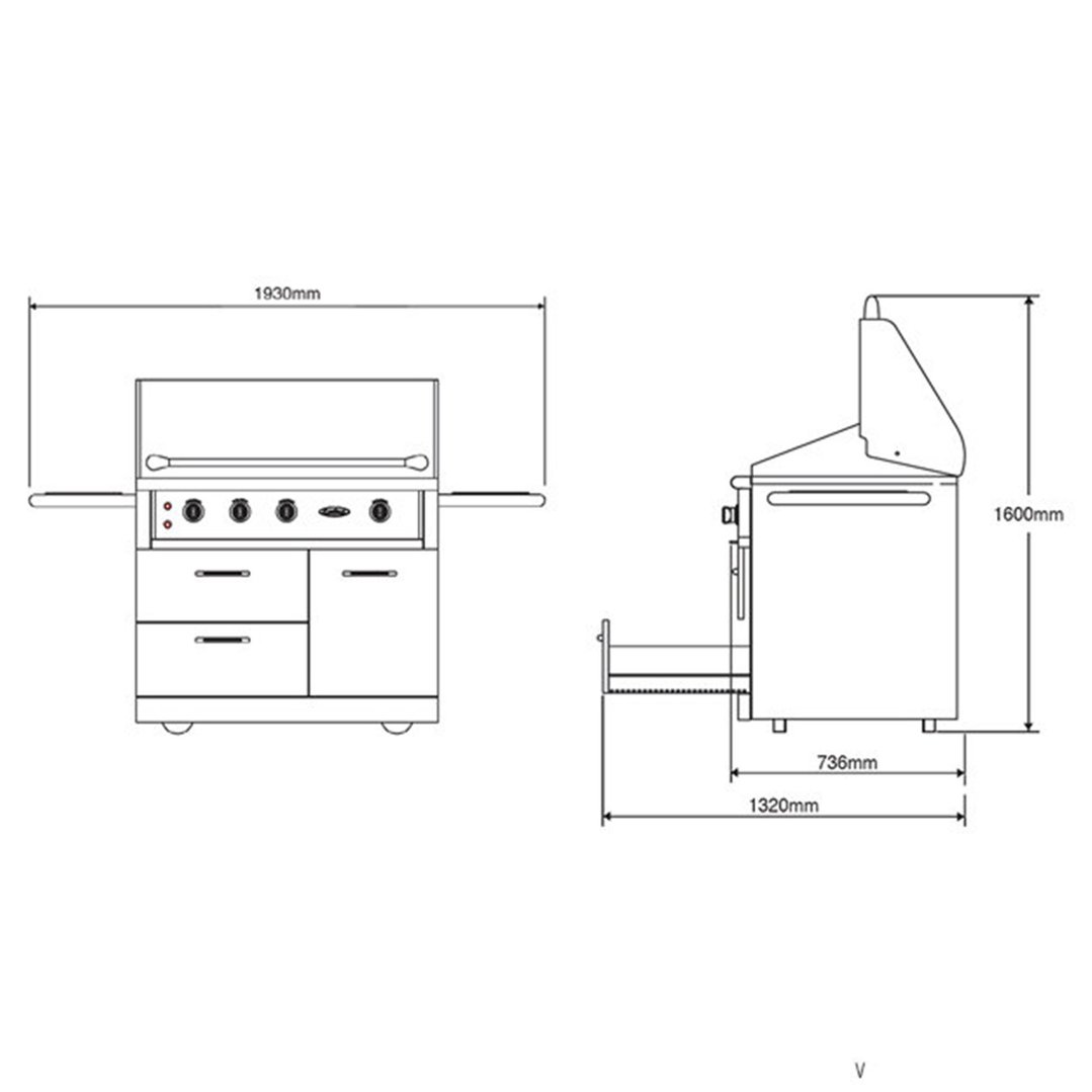 Capital Agency 40" Lift Assist Hood, 2x 30mj, Flame Failure, Channel grates, Infrared burner, rotisserie, Halogen lighting, thermostat CART MODEL LPG GAS ACG40RFS1L
