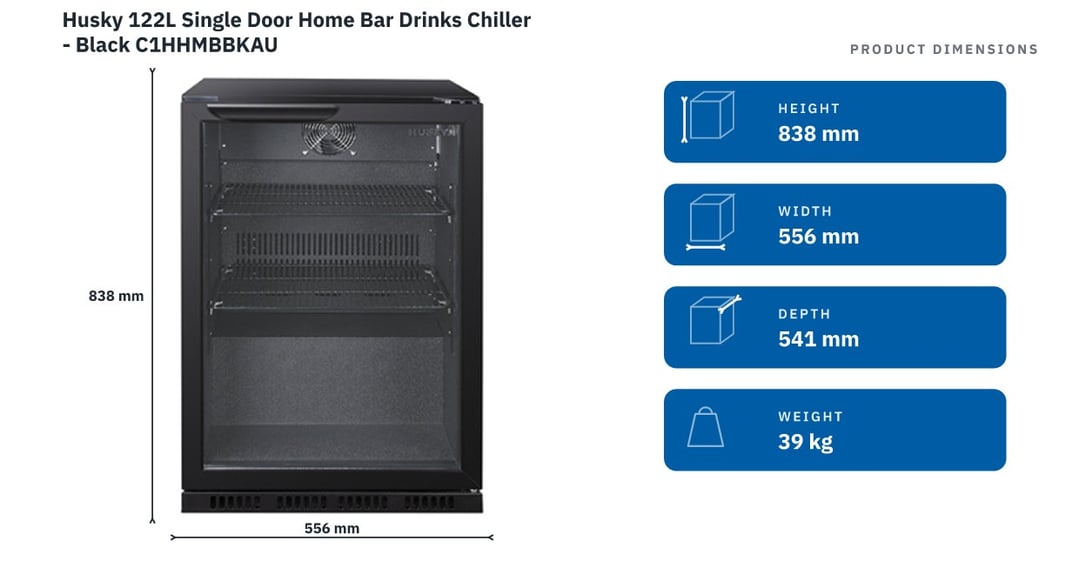Husky 122L Single Door Home Bar Drinks Chiller - Black C1HHMBBKAU