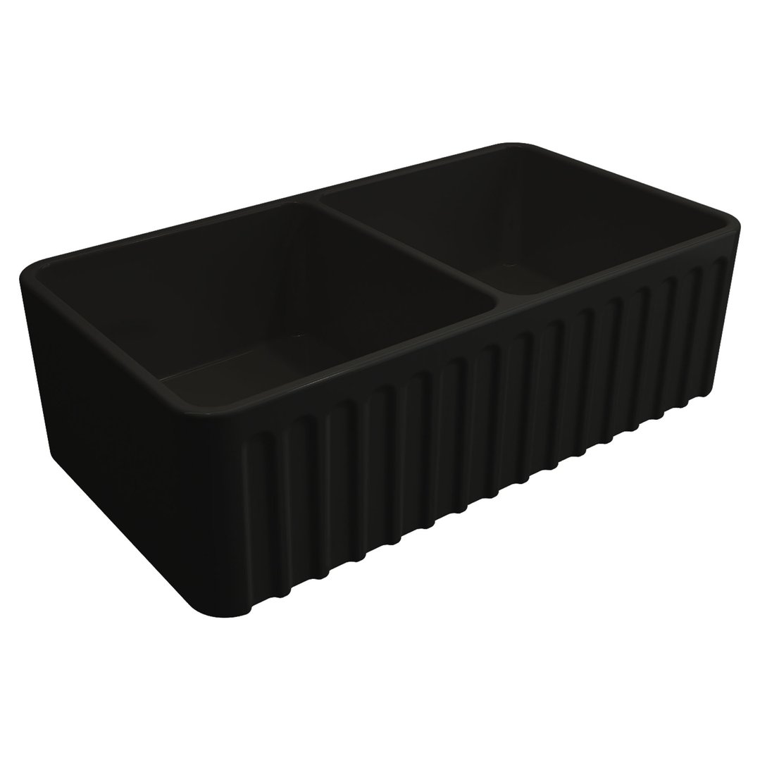 Turner Hastings Novi 85x46 Double Bowl Fireclay Butler Sink - Matte Black NO85FS-MB