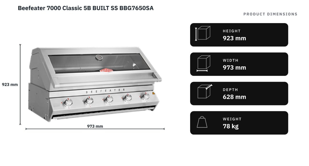 Beefeater 7000 Classic 5B BUILT SS BBG7650SA — product dimensions