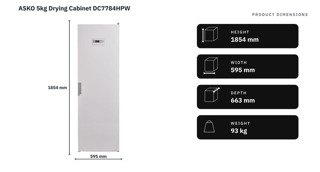 ASKO 5kg Drying Cabinet DC7784HPW — product dimensions