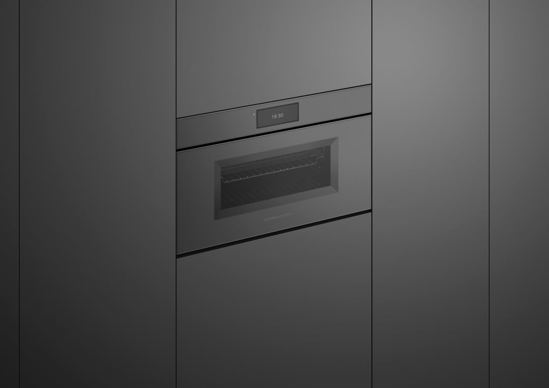 Fisher & Paykel 76cm Series 9, Minimal Handleless Compact Combi-Microwave Oven, Grey Glass OM76NMUNG3
