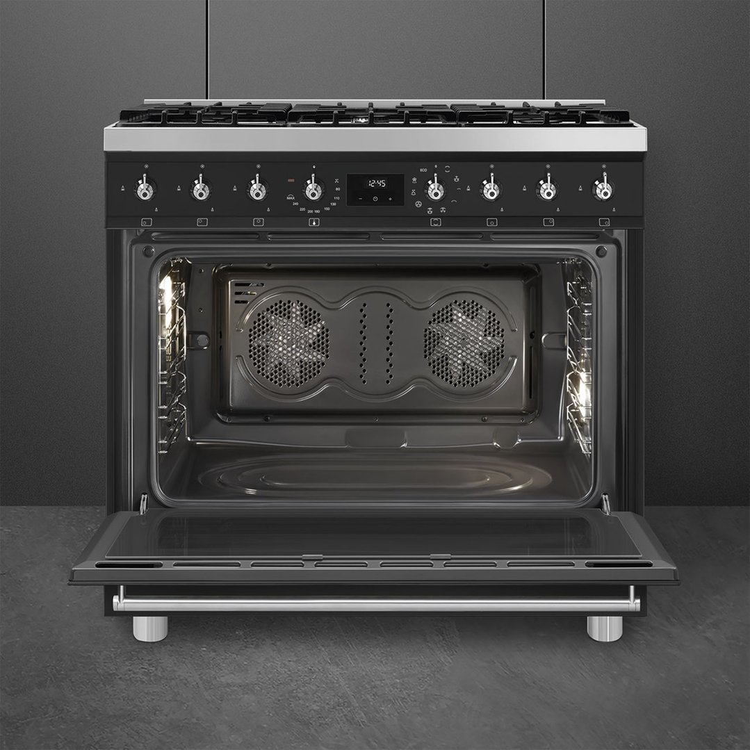 Smeg 90cm 6 Burner Classic Freestanding Pyrolytic Cooker Matte Black CSP9GMMBA2