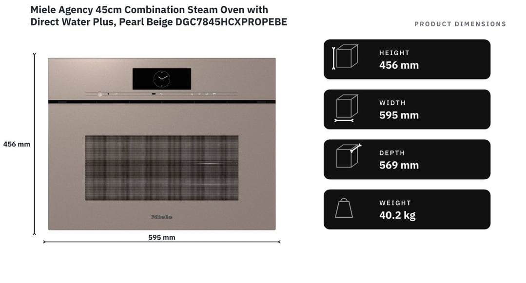 Miele Agency 45cm Combination Steam Oven with Direct Water Plus, Pearl Beige DGC7845HCXPROPEBE — product dimensions